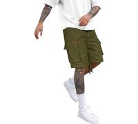 Mens Relaxed Fit Cargo Shorts Multi Flap Pockets Drawcord Waist Lightweight Summer Outdoor Hiking Athletic Shorts Comfortable Fifth Pants Suitable for Leisure Activities (Green, L)