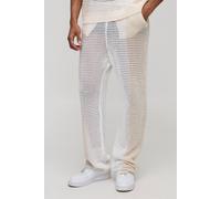 Men's Relaxed Fit Colour Block Open Stitch Knitted Joggers | Stone | Size Medium | BOOHOOMAN