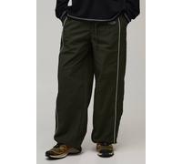Men's Relaxed Fit Elasticated Front Binding Toggle Hem Nylon Track Pants | Khaki | Size Large | BOOHOOMAN