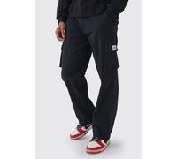 Men's Relaxed Fit Fixed Waist Woven Tab Cargo Trousers | Black | Size Medium | BOOHOOMAN