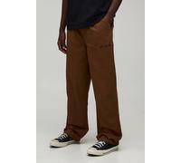 Men's Relaxed Fit Half and Half Cargo Embroidered Trousers | Tobacco | Size 2X-Large | BOOHOOMAN
