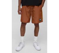 Men's Relaxed Fit High Shine Crinkle Nylon Shorts | Burnt Orange | Size X-Small | BOOHOOMAN