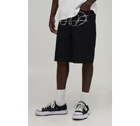 Men's Relaxed Fit Mid Length Barbed Wire Print Short | Black | Size 44 | BOOHOOMAN