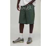 Men's Relaxed Fit Mid Length Barbed Wire Print Short | Khaki | Size 40 | BOOHOOMAN