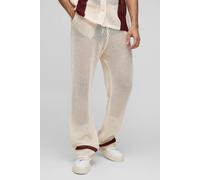 Men's Relaxed Fit Open Stitch Stripe Detail Knitted Joggers | Ecru | Size Medium | BOOHOOMAN
