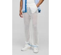 Men's Relaxed Fit Open Stitch Stripe Detail Knitted Joggers | White | Size Small | BOOHOOMAN