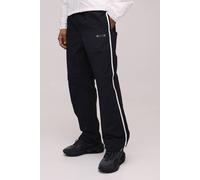 Men's Relaxed Fit Side Stripe Logo Print Nylon Track Pants | Black | Size Large | BOOHOOMAN