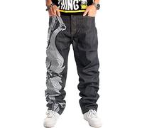 Men's Relaxed Fit Skateboard Jeans Y2k Fashion Baggy Demin Pants Vintage Hip Hop Dance Skater Pants, G#black, 38