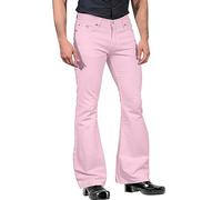 Mens Relaxed Fit Vintage 60s 70s Bell Bottom Pants Casual Business Office Work Suit Pants Stretch Comfort Flared Flares Retro Leg Disco Bootcut Lounge Pants Trousers Pink