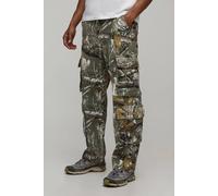 Men's Relaxed Forest Camo Multi Pocket Cargo Trousers | Sage | Size 34R | BOOHOOMAN