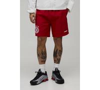 Men's Relaxed Mid Length Badge Detail Nylon Short | Red | Size X-Small | BOOHOOMAN