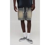 Men's Relaxed Rhinestone Extended Drawcord Denim Shorts | Antique Wash | Size 44R | BOOHOOMAN