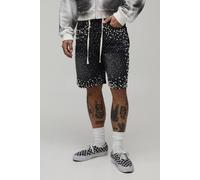 Men's Relaxed Rhinestone Extended Drawcord Denim Shorts | Washed Black | Size 34 | boohooMAN