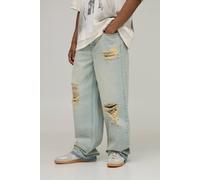Men's Relaxed Stacked Fit Rhinestone Ripped Knee Jeans | Light Blue | Size 30R | BOOHOOMAN