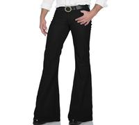 Men's Relaxed Stretch Vintage 60s 70s Bell Bottom Fit Comfort Flared Retro Leg Denim Jeans, Black, Small