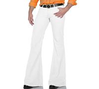 Men's Relaxed Stretch Vintage 60s 70s Bell Bottom Fit Comfort Flared Retro Leg Denim Jeans, White, Medium