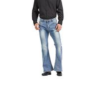 Men's Relaxed Vintage 60s 70s Bell Bottom Stretch Fit Classic Comfort Flared Flares Retro Leg Disco Denim Jeans Pants, Bu, Small