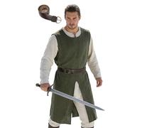 Mens Renaissance Costume Medieval Linen Tunic Sleeveless Top Viking Knight Robe Gothic Halloween Costumes-Green