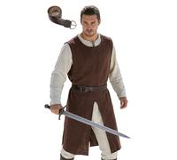 Mens Renaissance Costume Medieval Linen Tunic Sleeveless Top Viking Knight Robe Gothic Halloween Costumes-Brown