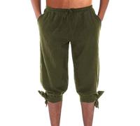 Men's Renaissance Fair Drawstring Pockets Trousers Pants- Handcrafted Cotton Linen Gaiters, Authentic Medieval Small Leg Design (M-XXXL)