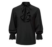 Men's Renaissance Ruffled Frilly Shirts Long Sleeve Medieval Vintage Jabot Collar Pirate Costume Victorian Steampunk Gothic Tops-Black-2XL