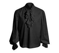 Men's Renaissance Steampunk Victorian Long Sleeve Jabot Collar Medieval Shirt Tops Western Shirts Dress Shirts Casual Shirts Cosplay Costume Black