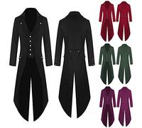 Men's Renaissance Tailcoat Jacket Medieval Retro Coat Mens Gothic Priest Jacket Lapel Collar Tuxedo Single Breasted Overcoat Victorian Steampunk Uniform Cosplay Costume for Halloween Party