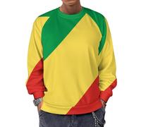 Men'S Republic Of The Congo National Flag Print Sweatshirt Jacket Pullover Outerwear Classic Round Neck Sweatshirt Raglan Sleeve Design Easy To Wear Comfortable Fit Elastic Fabric