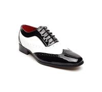 Mens Retro 1920s Faux Patent Leather Shoes Black White Gatsby Lace up Brogues [BORSALINO-Black-White, UK/US 8 EU 42]