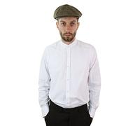 Mens Retro 1920s Shirt Vintage Classic Removable Collar Stripe Grandad Nehru Shelby Penny Button - White XL
