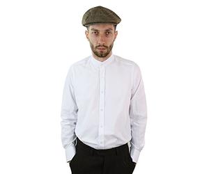 Mens Retro 1920s Shirt Vintage Classic Removable Collar Stripe Grandad Nehru Shelby Penny Button - White S