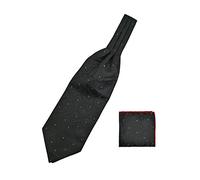 Men's Retro Ascot Tie & Pocket Squares 2 in 1 Sets, Ascot Necktie Cravat Chic and Warm for Gentleman - Black Floral Polka Dot