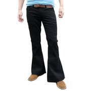Mens Retro Black Bell Bottoms Cord Flares Vintage 60s 70s Style (36W32L)