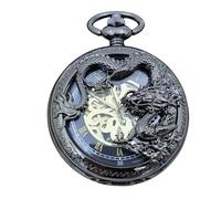 Men's Retro Black Mechanical PocketWatch, Hollowed Out Dragon Pattern Pocket Watch, Classic Manual Winding Automatic Pocket Watch, with Chain Suitable for Matching Various Clothes, Very Meaningful