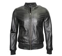 Mens Retro Black Nappa Leather Bomber Slim Fit Casual Varsity Jacket