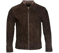 Men's Retro Brown 100% Goat Suede Leather Harrington Biker Jacket XL