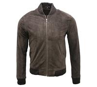 Mens Retro Brown Goat Suede Varsity Leather Bomber Jacket