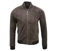Infinity Leather Mens Retro Goat Suede Varsity Bomber Jacket-Athens - Brown - Size Small