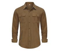 Mens Retro Corduroy Shirt Casual Lapel Collar Button Up Work Shirts Lightweight Fall Textured Shackets Camp Hiking Tee Shirts Khaki