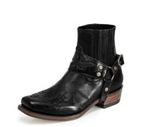 Men's Retro Embroidered Ankle Boots Roman Style Low Heel Booties Square Toe Footwear Western Cowboy Dress Plus Size Casual Shoes(Black,10 UK)