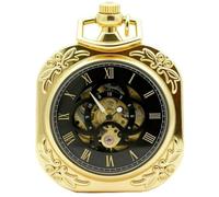 Men's Retro Gold Mechanical PocketWatch, Uncovered Square Pocket Watch, Classic Manual Winding Automatic Pocket Watch, with Chain Suitable for Matching Various Clothes, very Meaningful Gift.
