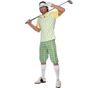Mens Retro Golfer Costume 1970s Golf Outfit Visor Check Shorts Novelty S-XL