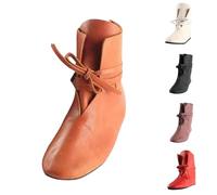 Mens Retro Gothic Ankle Boots Faux Leather Flat Medieval Renaissance Boots | Pirate Cosplay Costumes Boots Steampunk Viking Ankle Boots Soft Matte Low Flat Profile Lightweight for Halloween