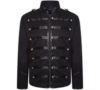 Mens Retro Gothic Frock Coat Jacket Steampunk Style with Stand Collar Long Sleeves Suitable for Daily Casual and Seasonal Wear (3XL Black)