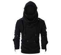 Men's Retro Gothic Masked Sweatshirt Trendy Punk Studded Jacket Fashion Functional Style Hoodie Halloween Retro Casual Hooded Sweatshirt Comfortable Casual Hooded Sweatshirt Black