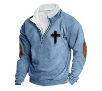 Men'S Retro Half Zip Collar Sweatshirt, Solid Color Christian Shirts Pullover Christian Loungewear Casual Stylish Jesus Bible Printed Graphiczipped Collar Outerwear Stretchy Comfy Jumper Streetwear
