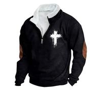 Men'S Retro Half Zip Collar Sweatshirt, Solid Color Christian Shirts Pullover Christian Loungewear Casual Stylish Jesus Bible Printed Graphiczipped Collar Outerwear Stretchy Comfy Jumper Streetwear