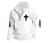 Men'S Retro Half Zip Collar Sweatshirt, Solid Color Christian Shirts Pullover Christian Loungewear Casual Stylish Jesus Bible Printed Graphiczipped Collar Outerwear Stretchy Comfy Jumper Streetwear