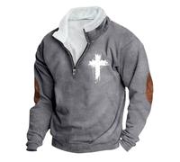 Men'S Retro Half Zip Collar Sweatshirt, Solid Color Christian Shirts Pullover Christian Loungewear Casual Stylish Jesus Bible Printed Graphiczipped Collar Outerwear Stretchy Comfy Jumper Streetwear