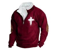 Men'S Retro Half Zip Collar Sweatshirt, Solid Color Christian Shirts Pullover Christian Loungewear Casual Stylish Jesus Bible Printed Graphiczipped Collar Outerwear Stretchy Comfy Jumper Streetwear